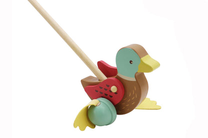 Wooden Mallard Duck Push A Long | Flapping Feet, Brown Toy