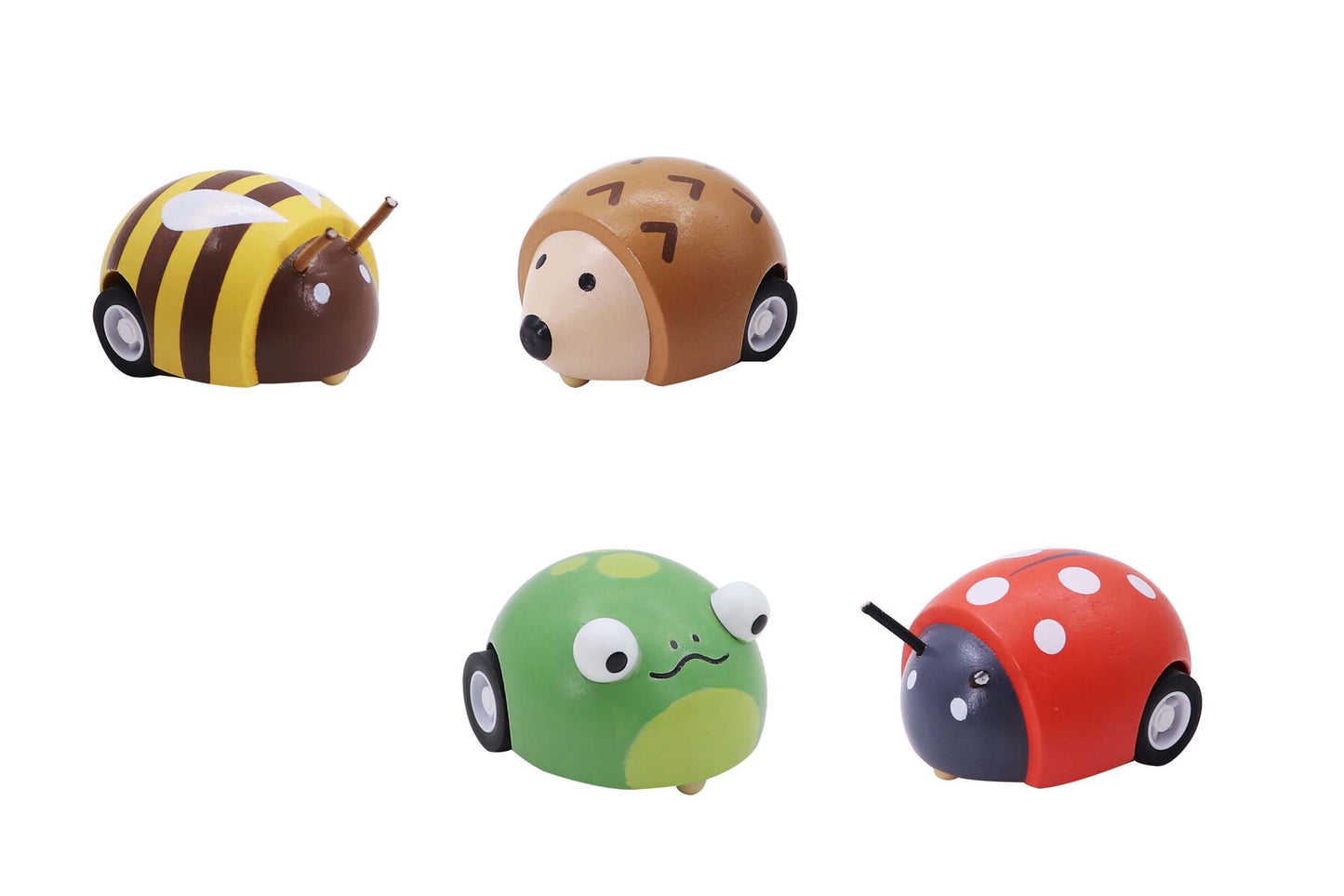 Wooden Pull Back Insect | Colorful 4-Pack Zooming Toy Set