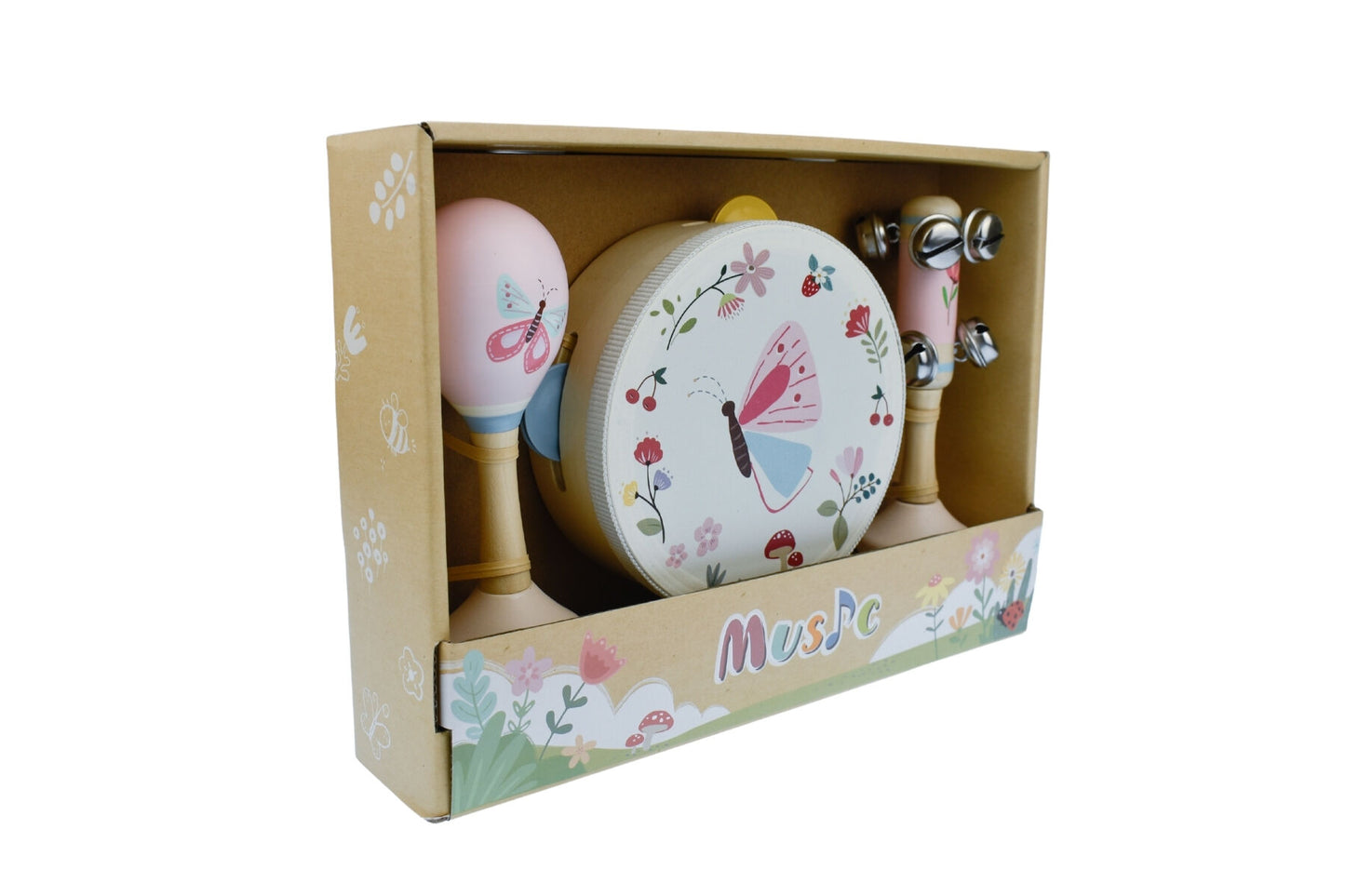 Wooden Spring Insect Butterfly Music Set | Pink 3-Piece Instruments