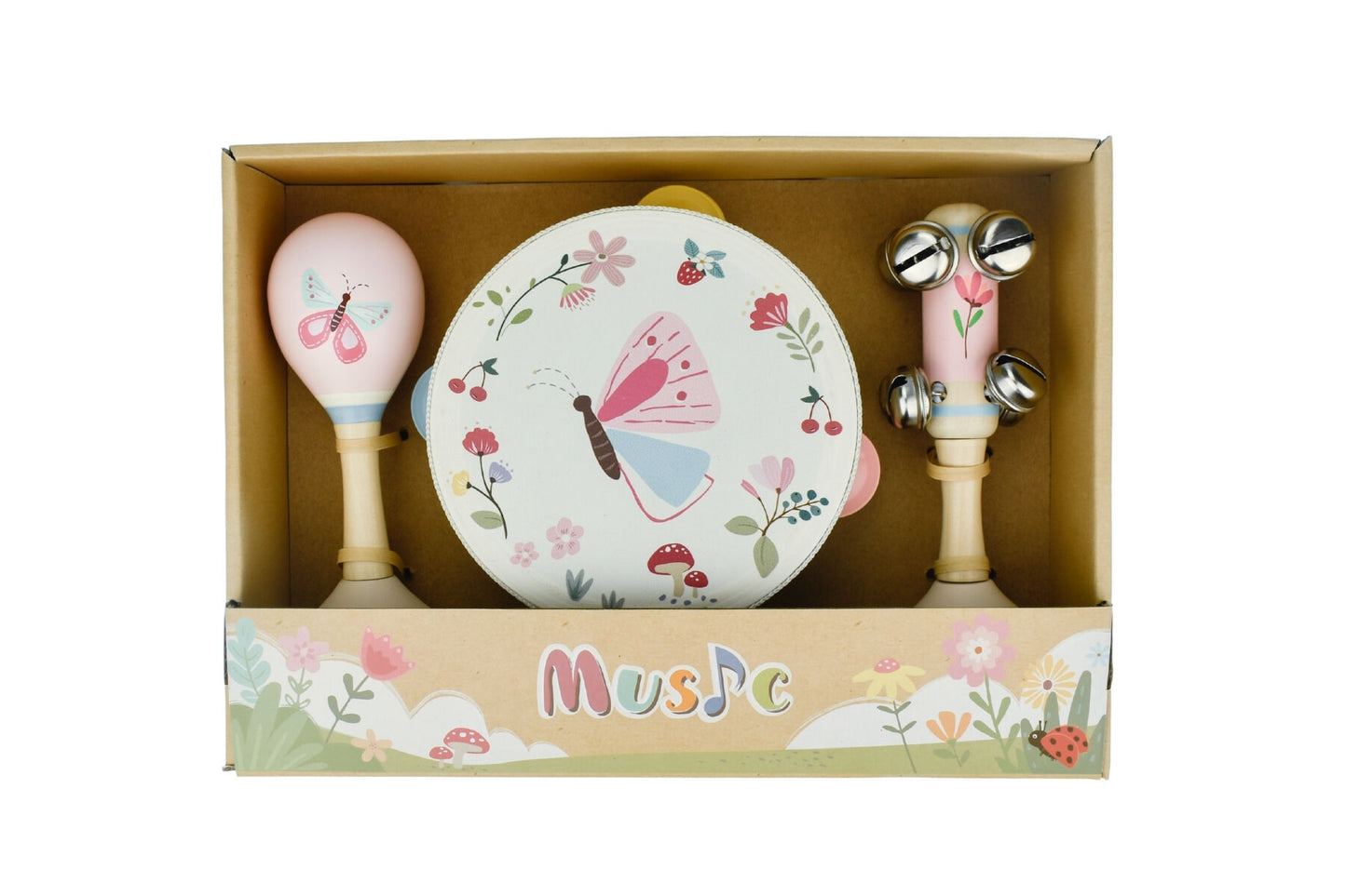 Wooden Spring Insect Butterfly Music Set | Pink 3-Piece Instruments