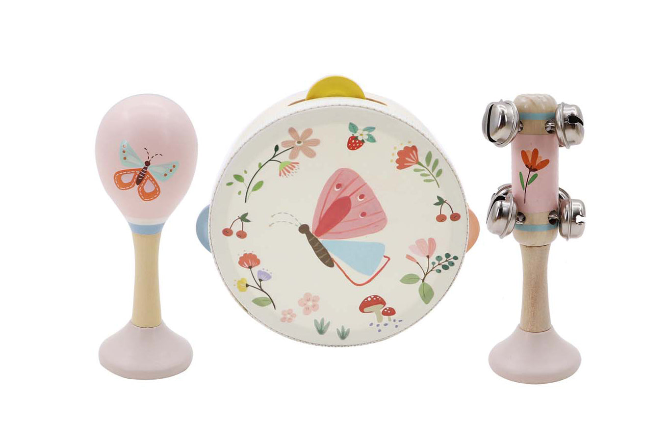Wooden Spring Insect Butterfly Music Set | Pink 3-Piece Instruments