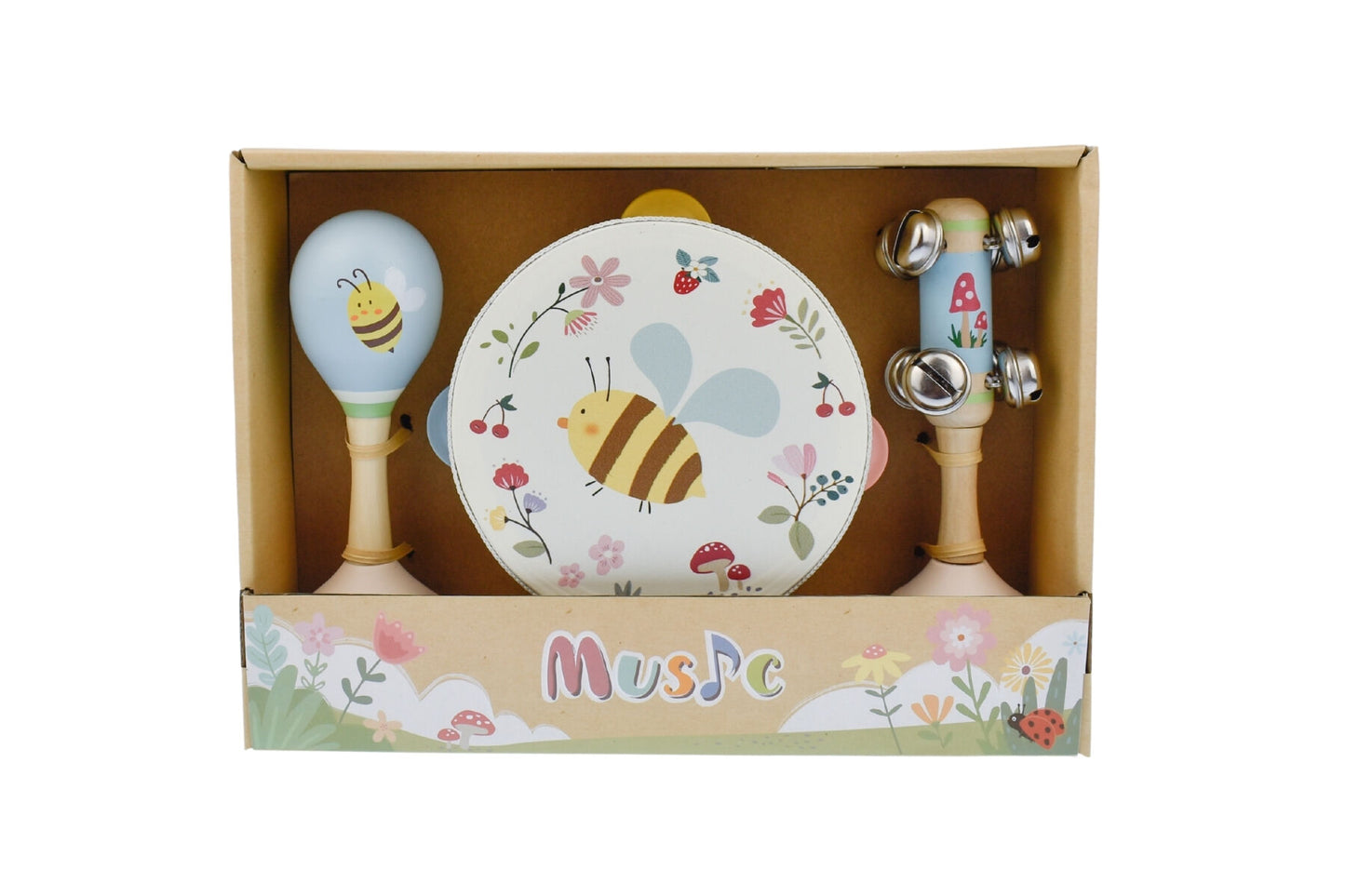 Wooden Spring Insect Bee Music | Blue 3-Piece Set for Toddlers