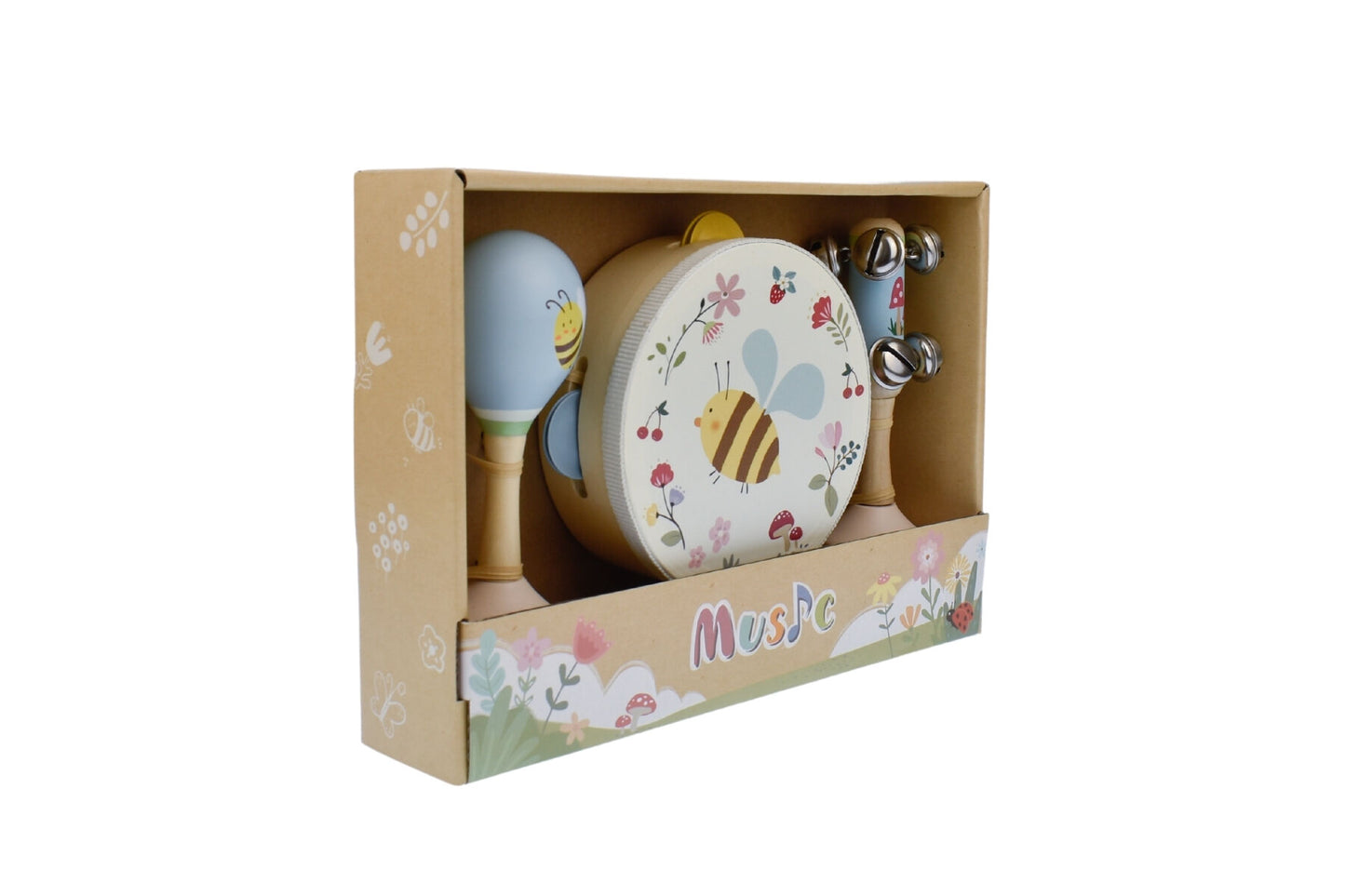 Wooden Spring Insect Bee Music | Blue 3-Piece Set for Toddlers