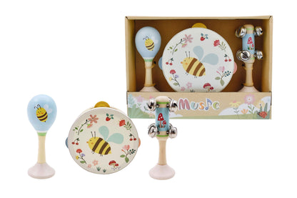 Wooden Spring Insect Bee Music | Blue 3-Piece Set for Toddlers