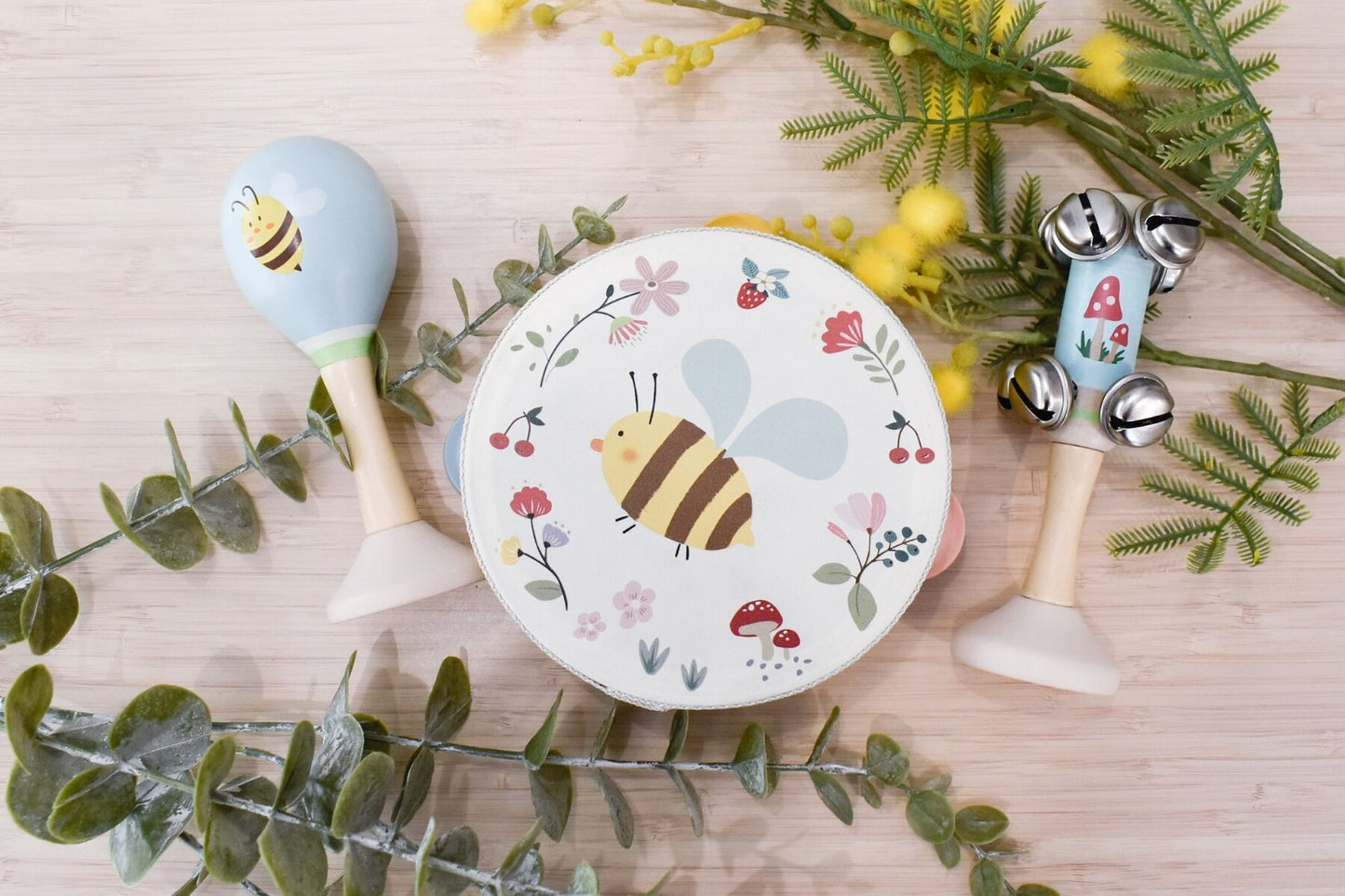 Wooden Spring Insect Bee Music | Blue 3-Piece Set for Toddlers