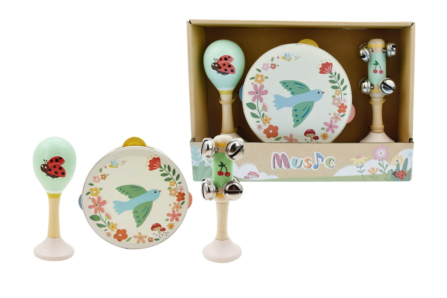 Wooden Spring Insect Bird Music | Colorful 3-Piece Set for Kids