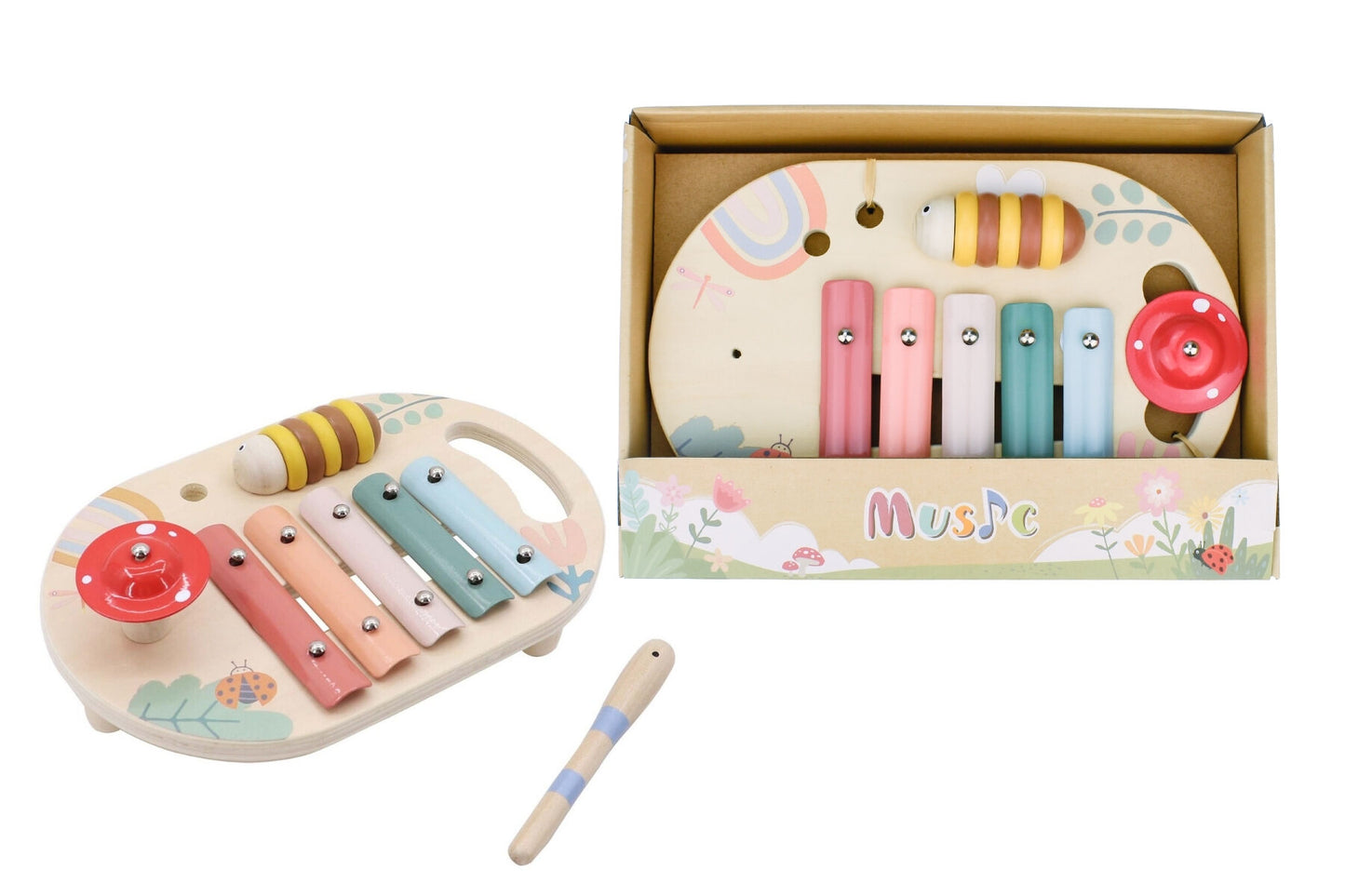 Wooden Spring Insect Music Table | Colorful Toddler Xylophone Set