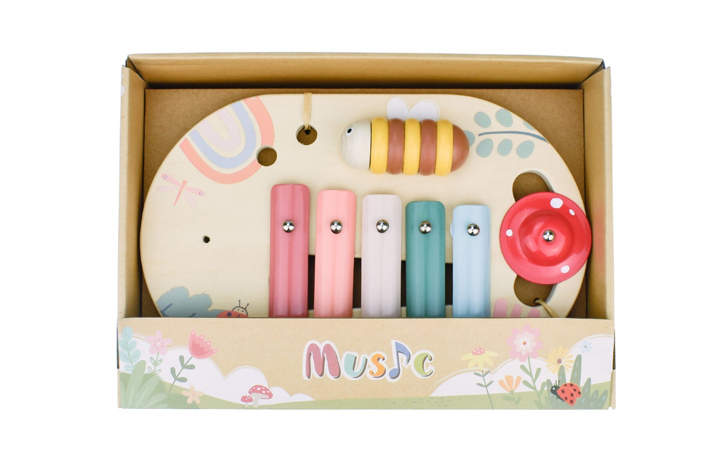Wooden Spring Insect Music Table | Colorful Toddler Xylophone Set