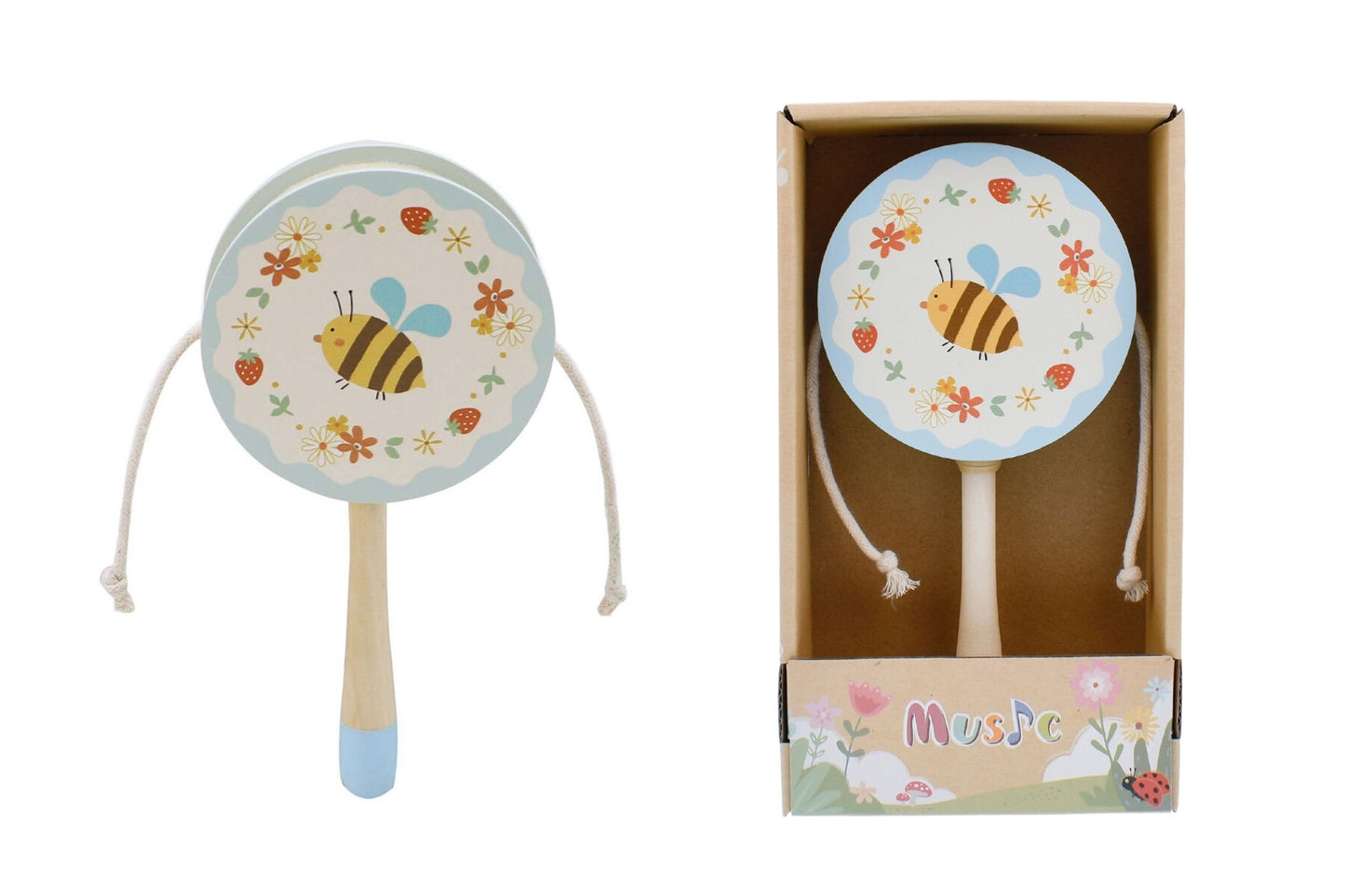 Wooden Bee Twist Drum Pastel | Soothing Musical Toy 10M+