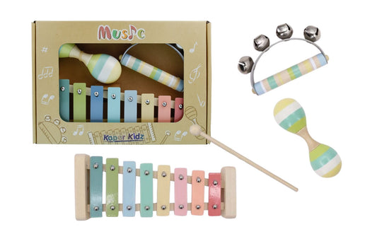 Wooden Music Set 3 Pc Xylophone Set Blue