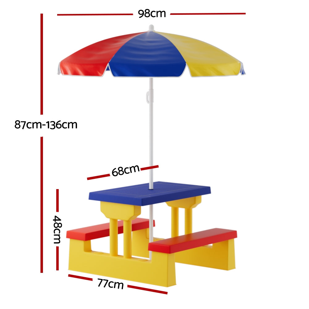 Keezi Kids Outdoor Picnic Table Set with Umbrella for Ages 3-6 | Perfect for backyard fun