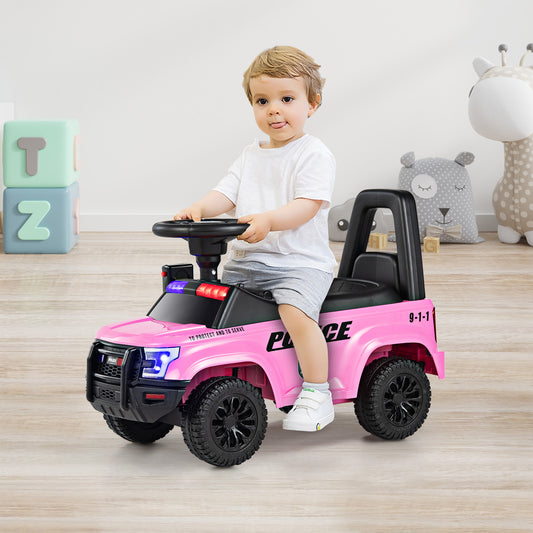 Costway Kids Ride On Police Car with Working Megaphone and Flashing Lights-Pink