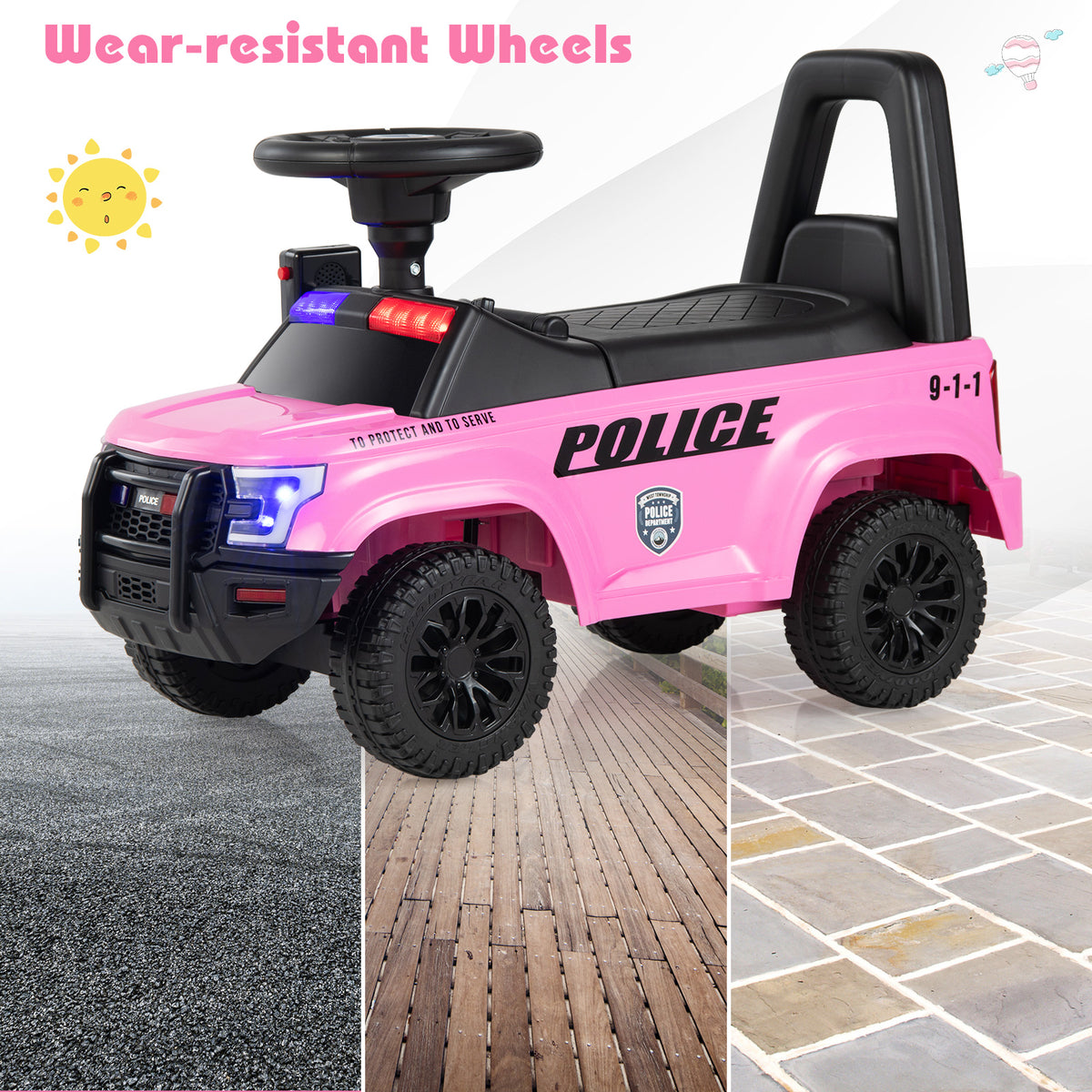Pink Kids Ride On Police Car | Megaphone & Flashing Lights