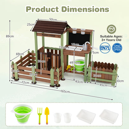 Kids Mud Farm Playset | Brown Green Wood with Planter & Gate