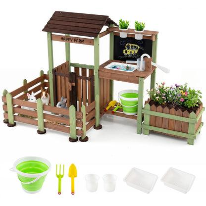 Kids Mud Farm Playset | Brown Green Wood with Planter & Gate