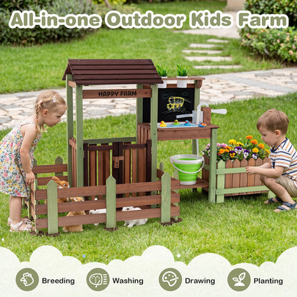 Kids Mud Farm Playset | Brown Green Wood with Planter & Gate