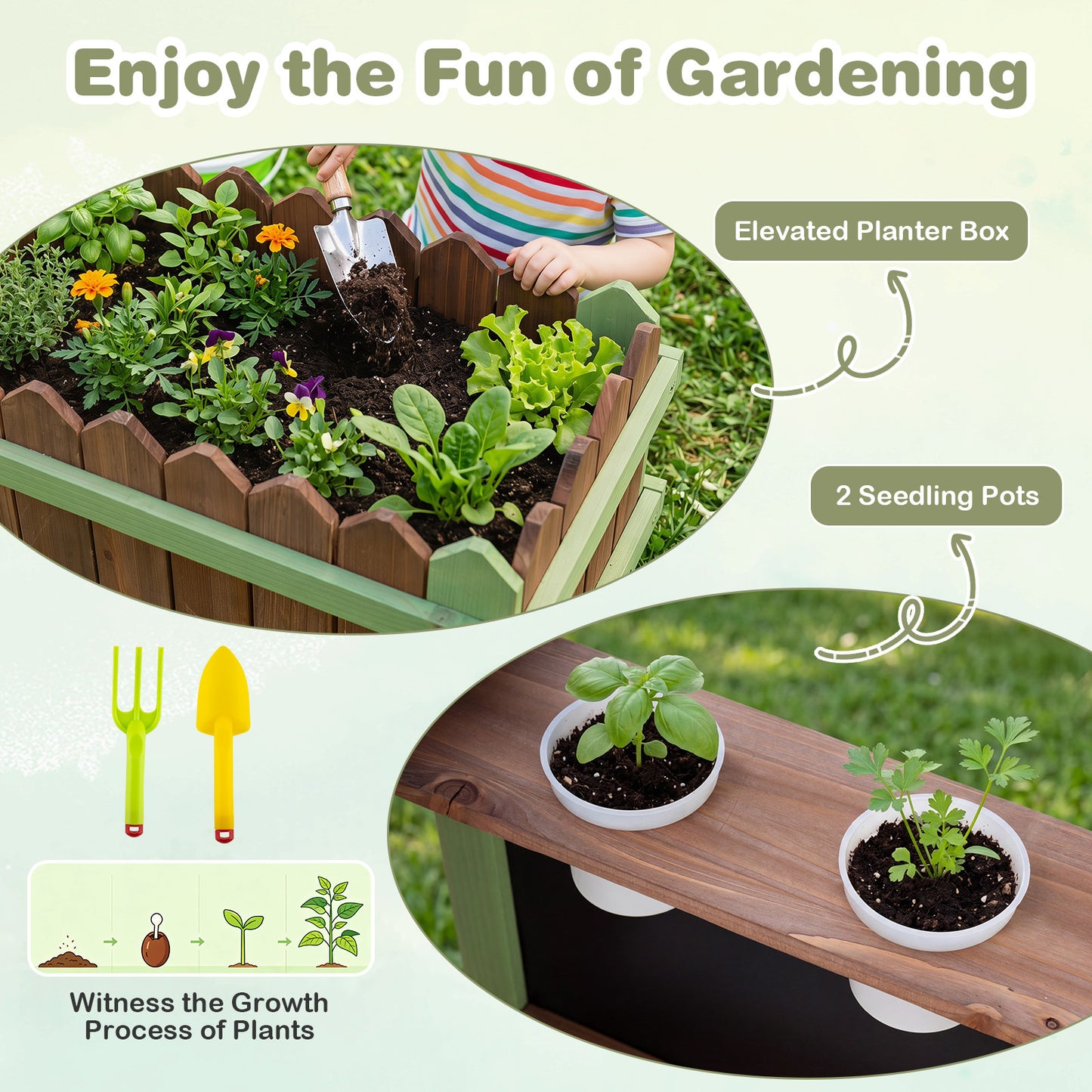 Kids Mud Farm Playset | Brown Green Wood with Planter & Gate