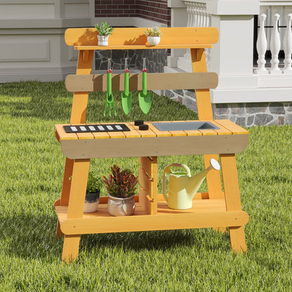 Costway Outdoor Mud Kitchen for Kids with Gardening Accessories and Sink-Yellow