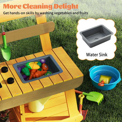 Yellow Kids Outdoor Mud Kitchen | BBQ Rack Sink Garden Tools