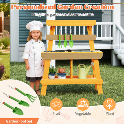 Yellow Kids Outdoor Mud Kitchen | BBQ Rack Sink Garden Tools