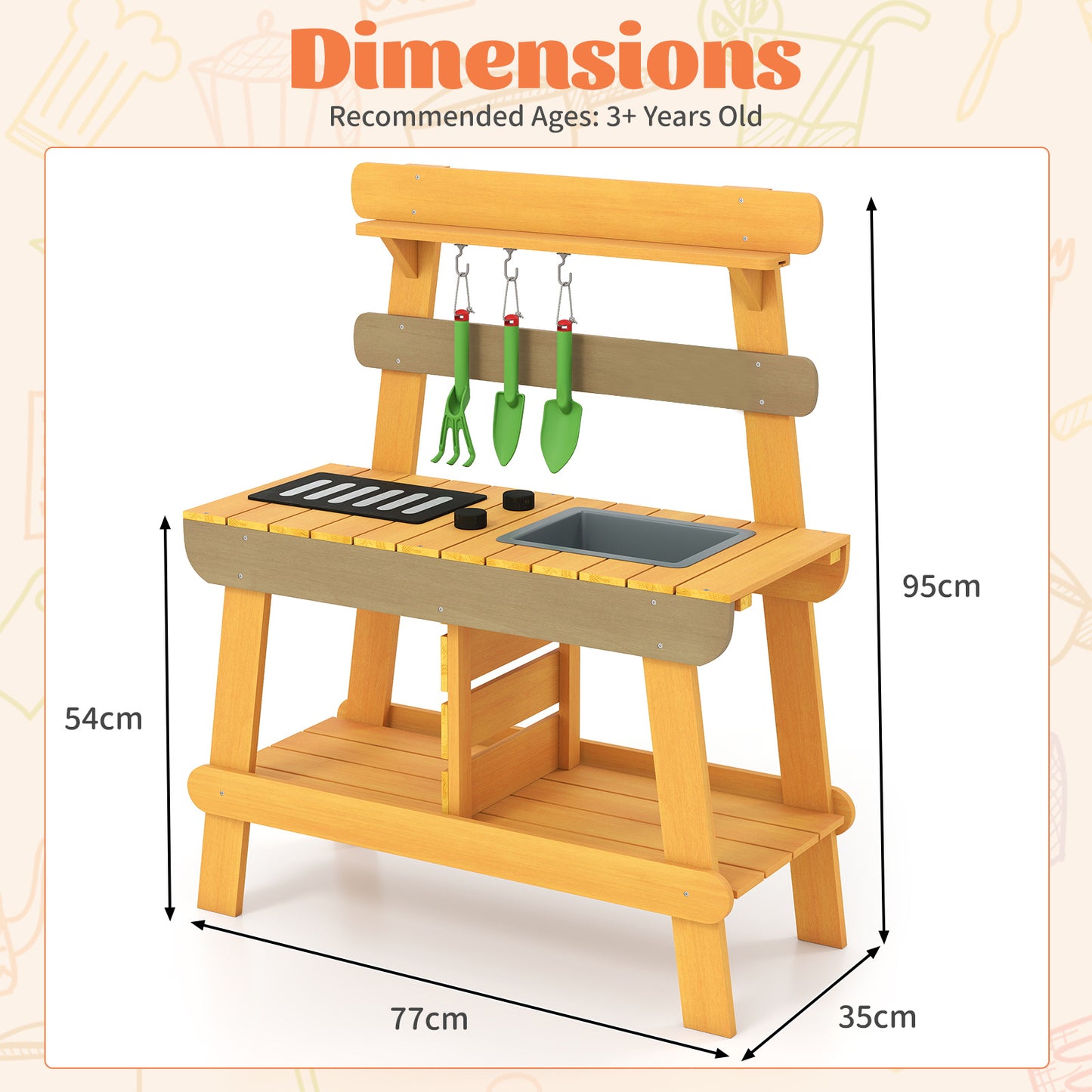 Yellow Kids Outdoor Mud Kitchen | BBQ Rack Sink Garden Tools