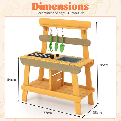 Yellow Kids Outdoor Mud Kitchen | BBQ Rack Sink Garden Tools