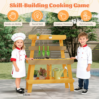 Yellow Kids Outdoor Mud Kitchen | BBQ Rack Sink Garden Tools