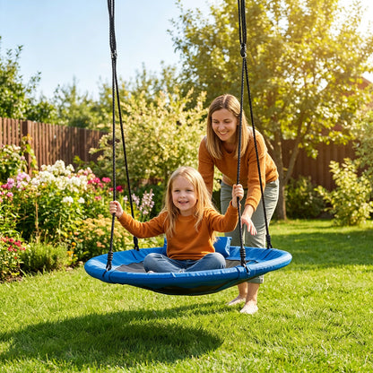 Blue Outdoor Saucer Flying Swing | Adjustable Straps for Kids 3+