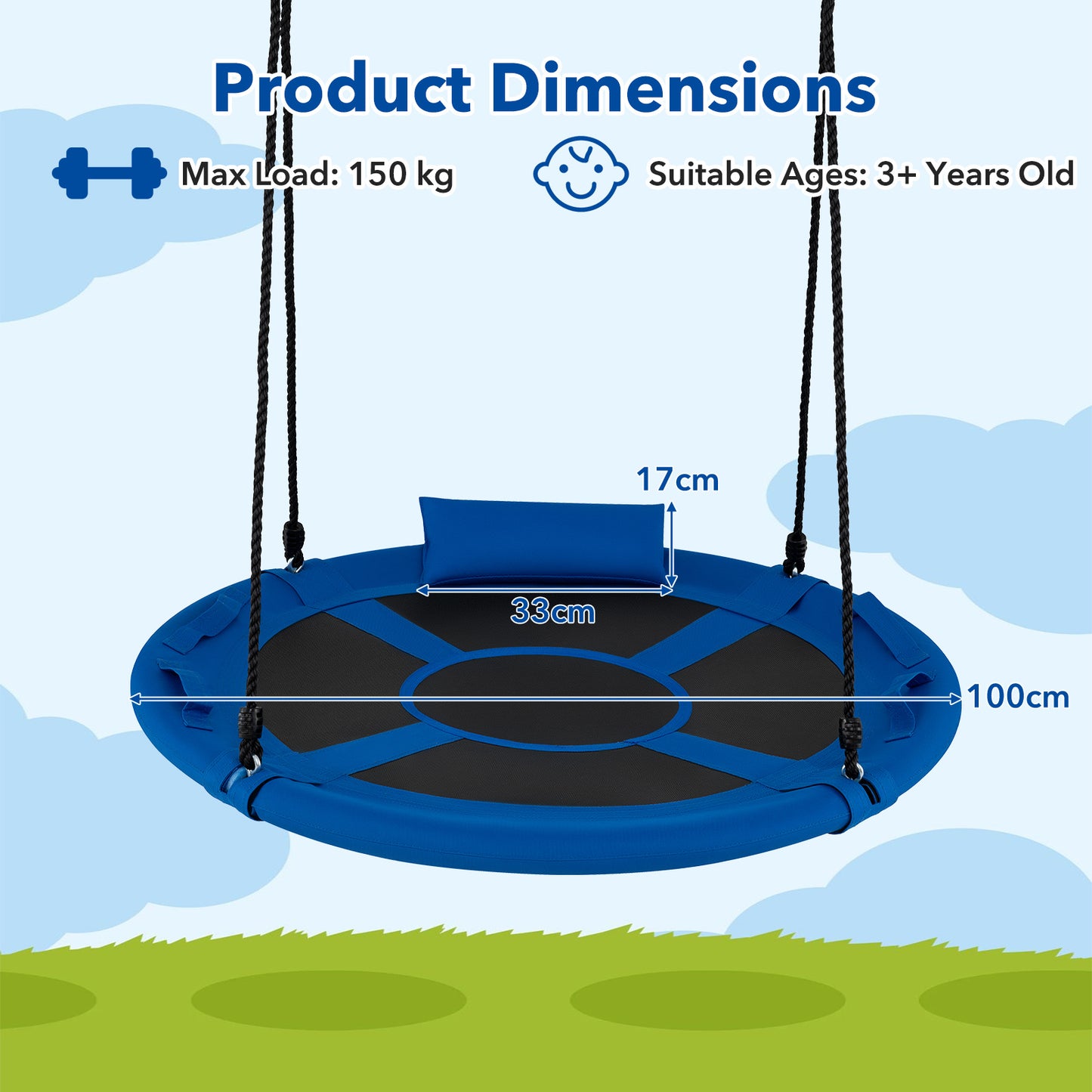 Blue Outdoor Saucer Flying Swing | Adjustable Straps for Kids 3+
