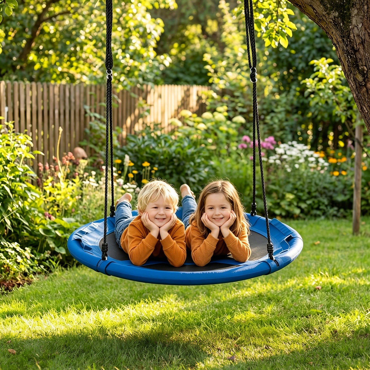 Blue Outdoor Saucer Flying Swing | Adjustable Straps for Kids 3+