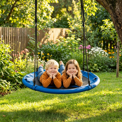 Blue Outdoor Saucer Flying Swing | Adjustable Straps for Kids 3+