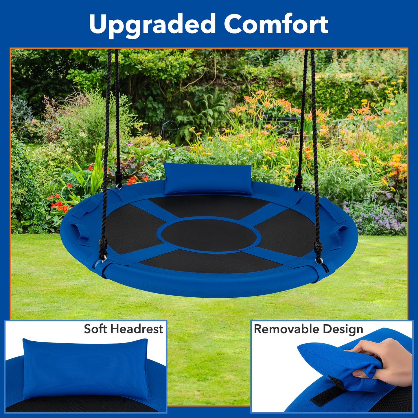 Blue Outdoor Saucer Flying Swing | Adjustable Straps for Kids 3+