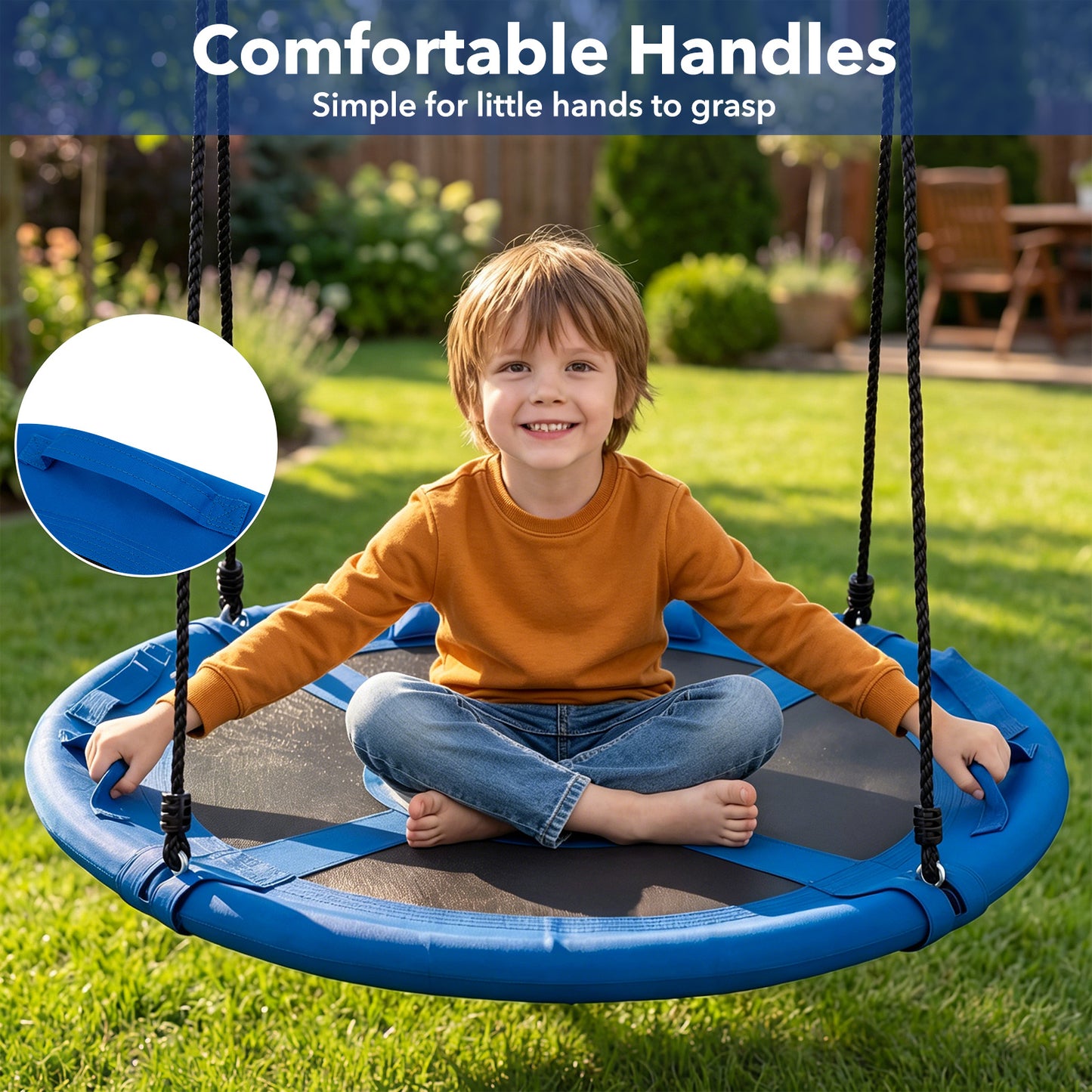 Blue Outdoor Saucer Flying Swing | Adjustable Straps for Kids 3+