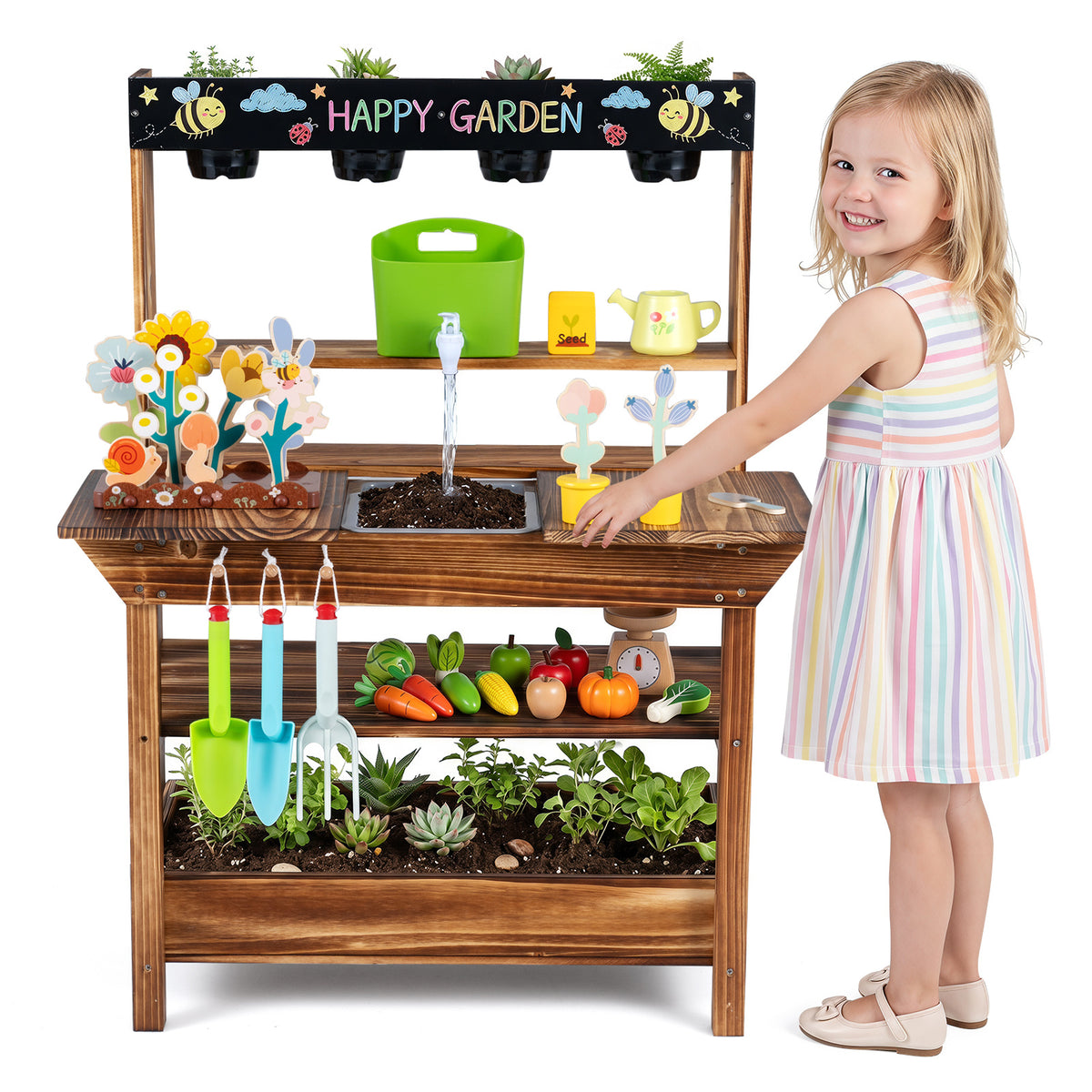 Brown Wood Mud Kitchen | Faucet Sink Planter & Garden Play