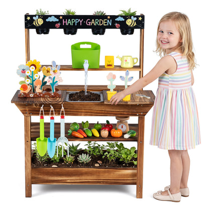 Brown Wood Mud Kitchen | Faucet Sink Planter & Garden Play