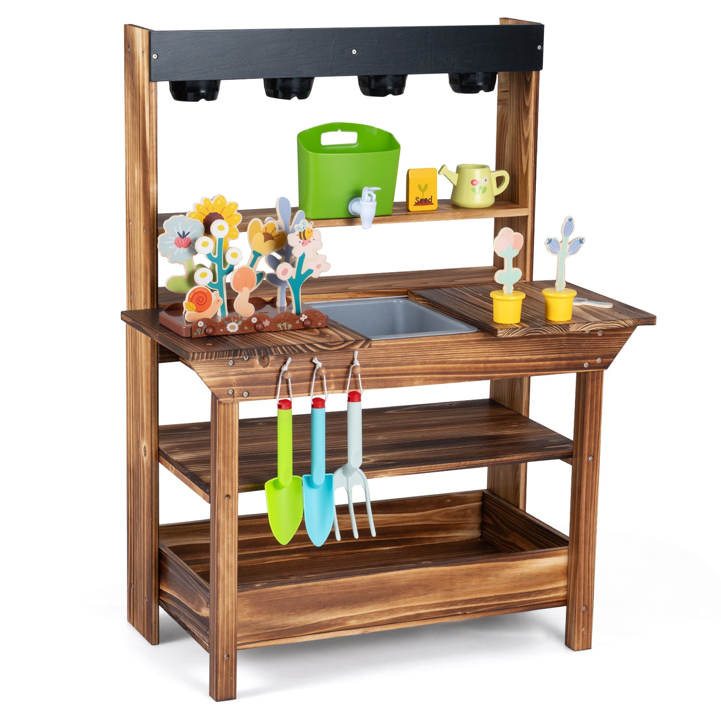 Brown Wood Mud Kitchen | Faucet Sink Planter & Garden Play