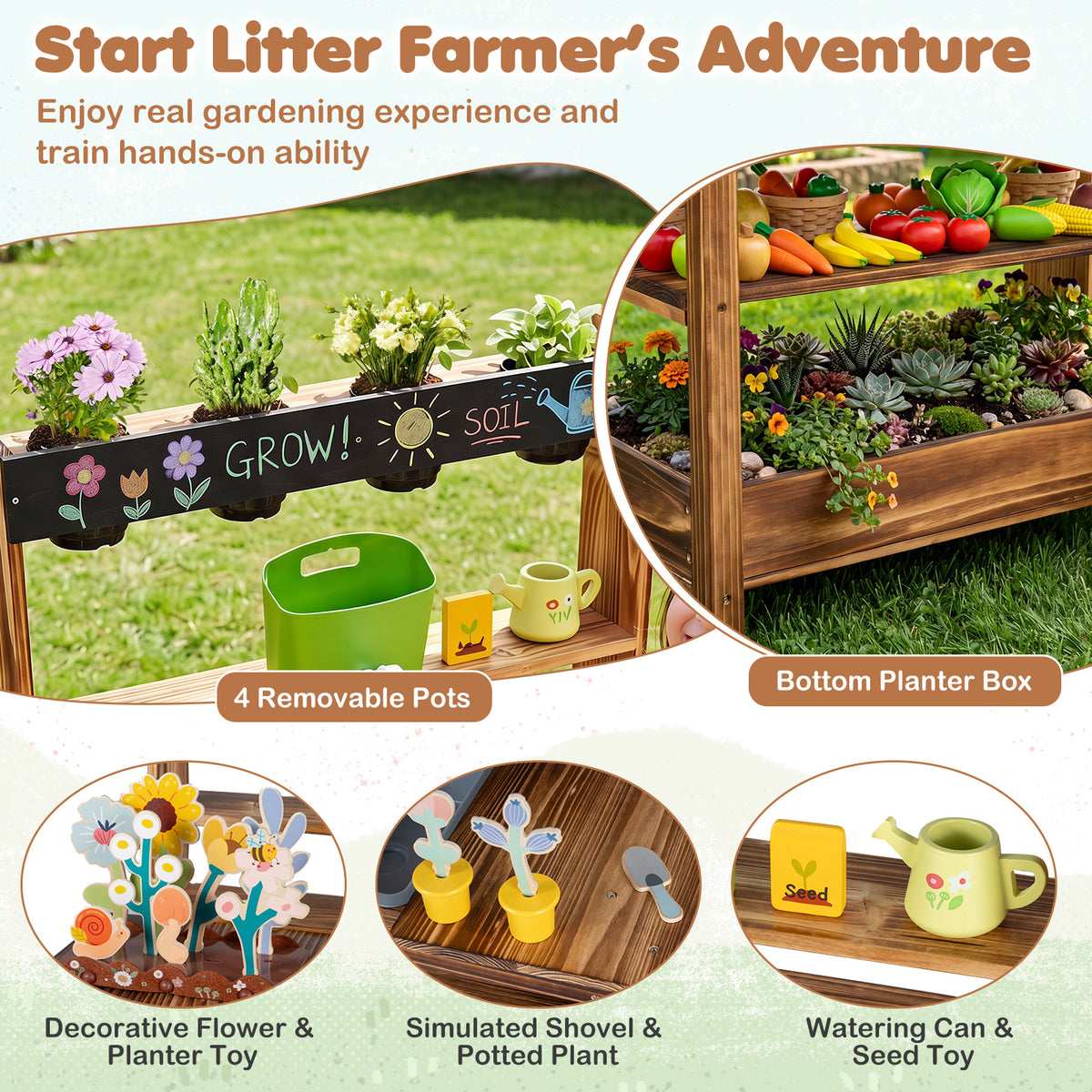 Brown Wood Mud Kitchen | Faucet Sink Planter & Garden Play