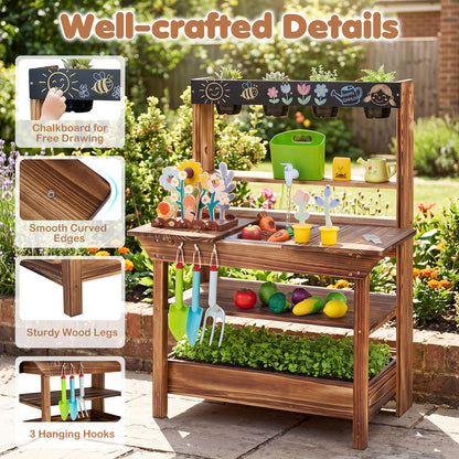 Brown Wood Mud Kitchen | Faucet Sink Planter & Garden Play