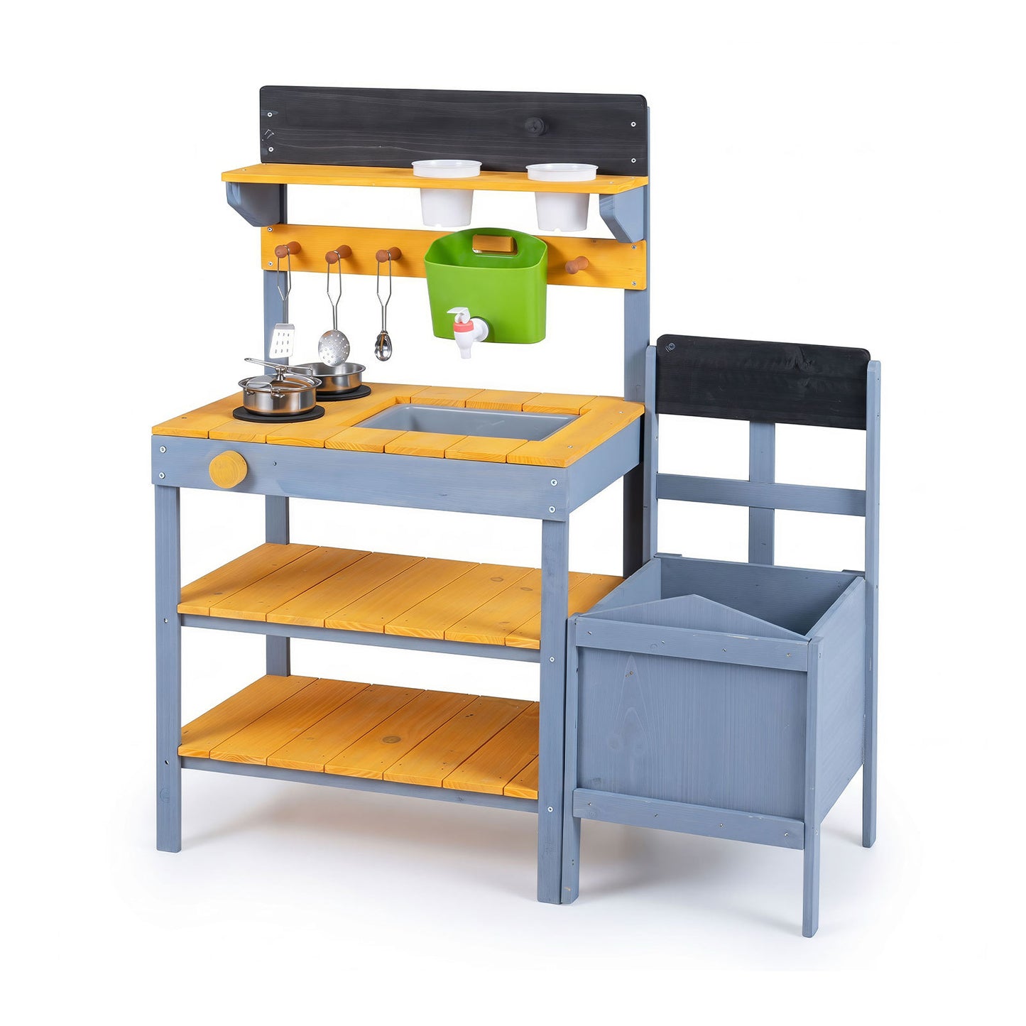 Kids Wooden Mud Kitchen Potting Bench | Yellow & Blue