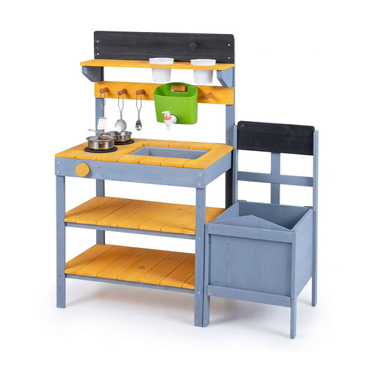 Kids Wooden Mud Kitchen Potting Bench | Yellow & Blue
