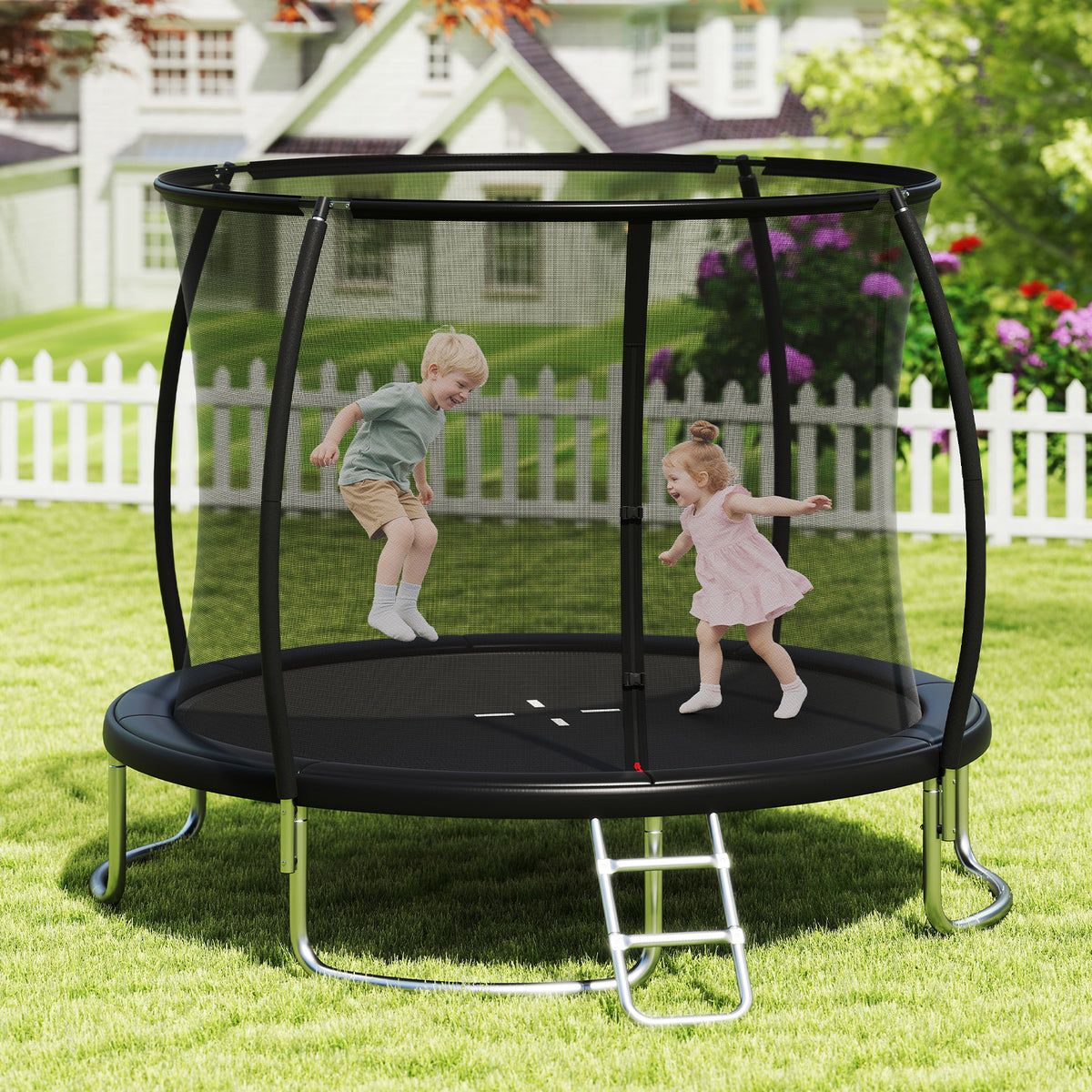 Costway Outdoor Heavy-Duty Recreational Trampoline with Safety Enclosure Net-Black