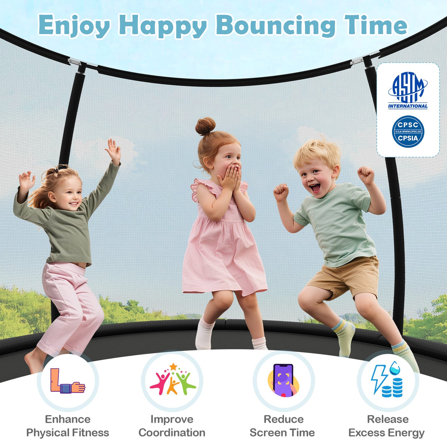 Black Heavy-Duty Outdoor Trampoline | High Bounce & Stability