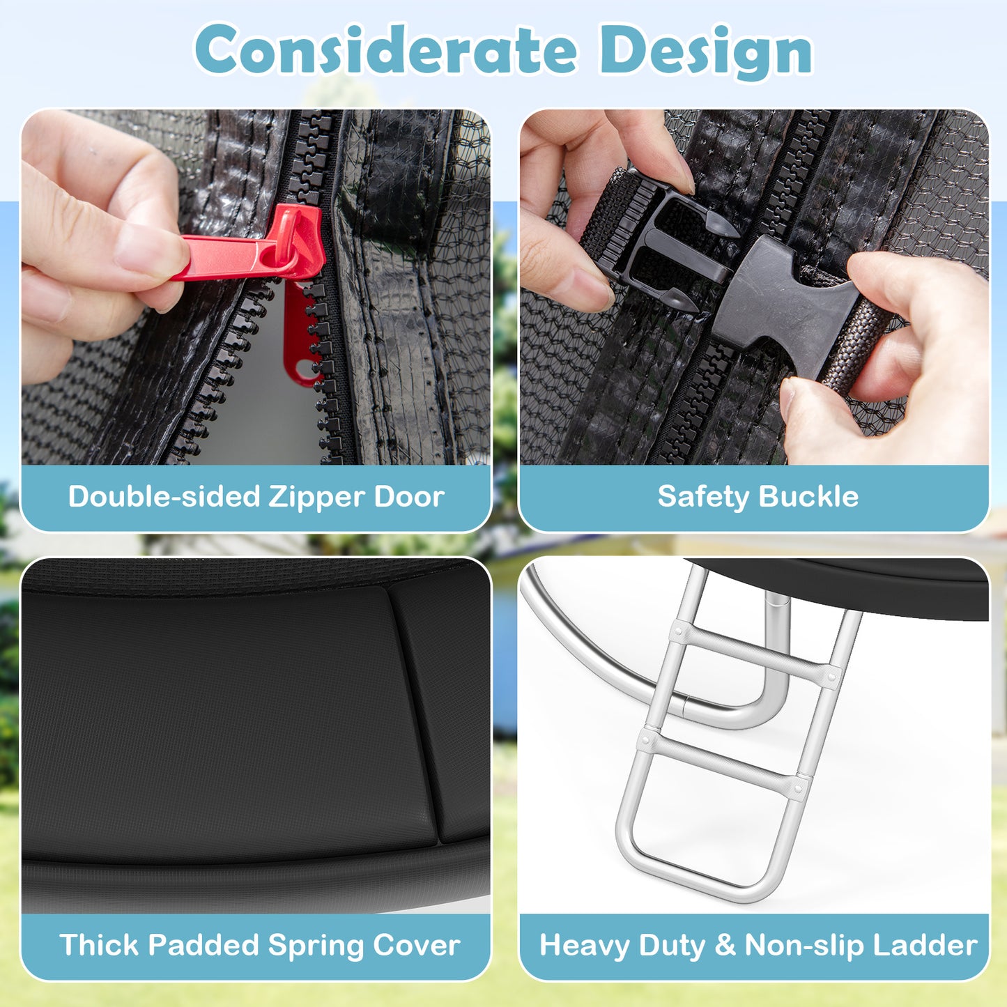 Black Heavy-Duty Outdoor Trampoline | High Bounce & Stability