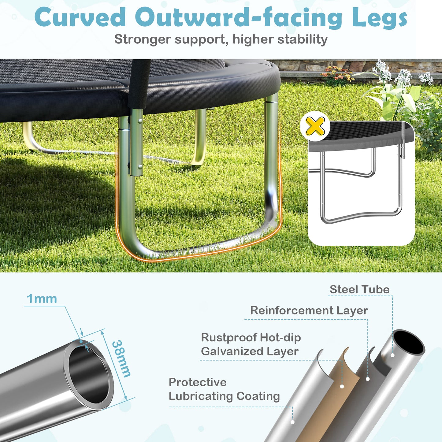Black Heavy-Duty Outdoor Trampoline | High Bounce & Stability