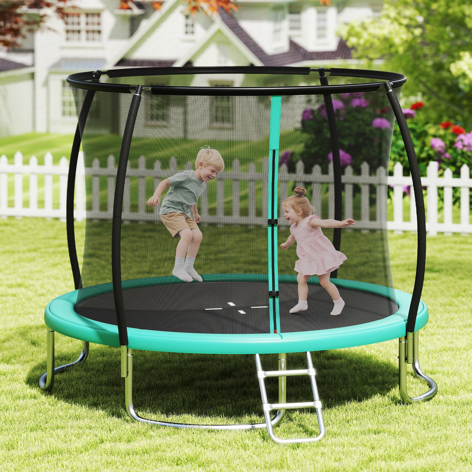 Costway Outdoor Heavy-Duty Recreational Trampoline with Safety Enclosure Net-Green