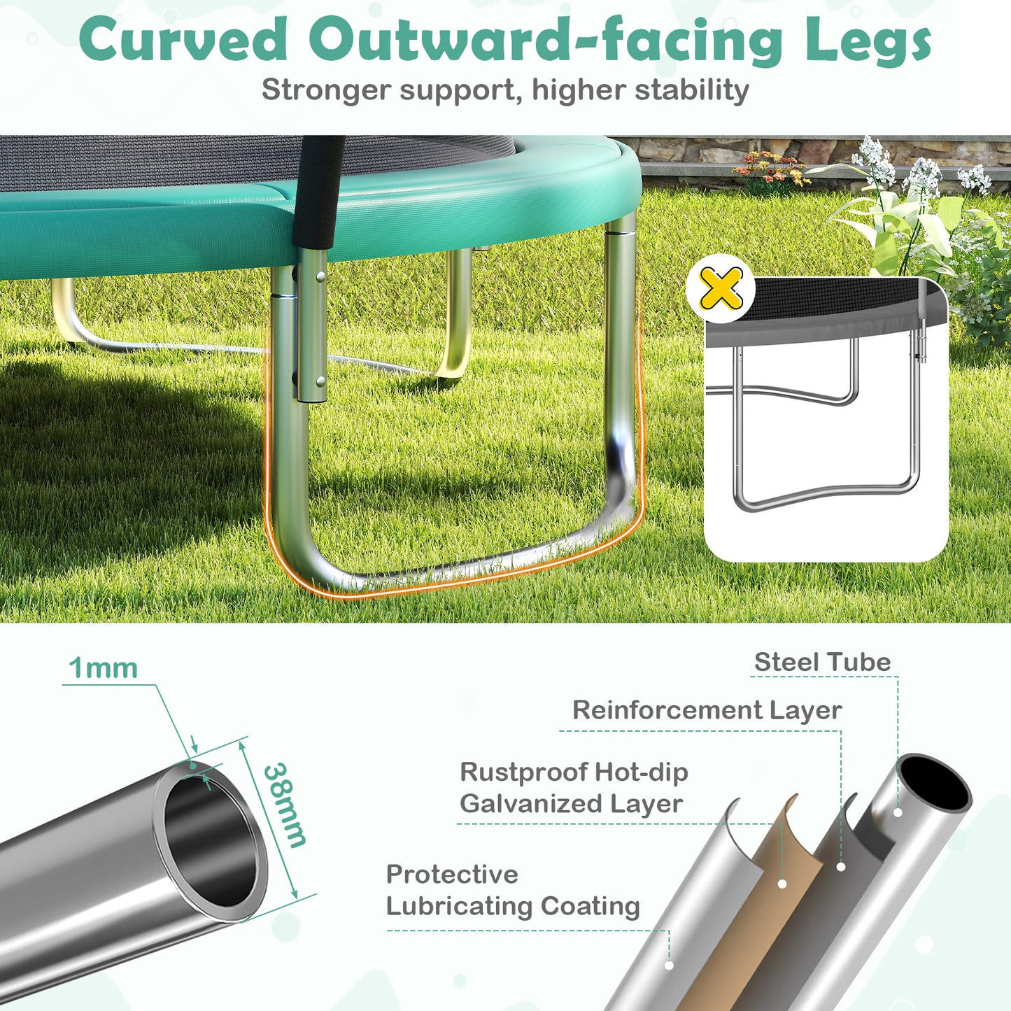 Green Outdoor Heavy Duty Trampoline With Enclosure Net