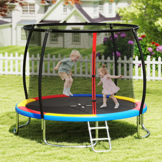 Costway Outdoor Heavy-Duty Recreational Trampoline with Safety Enclosure Net-Multicolour
