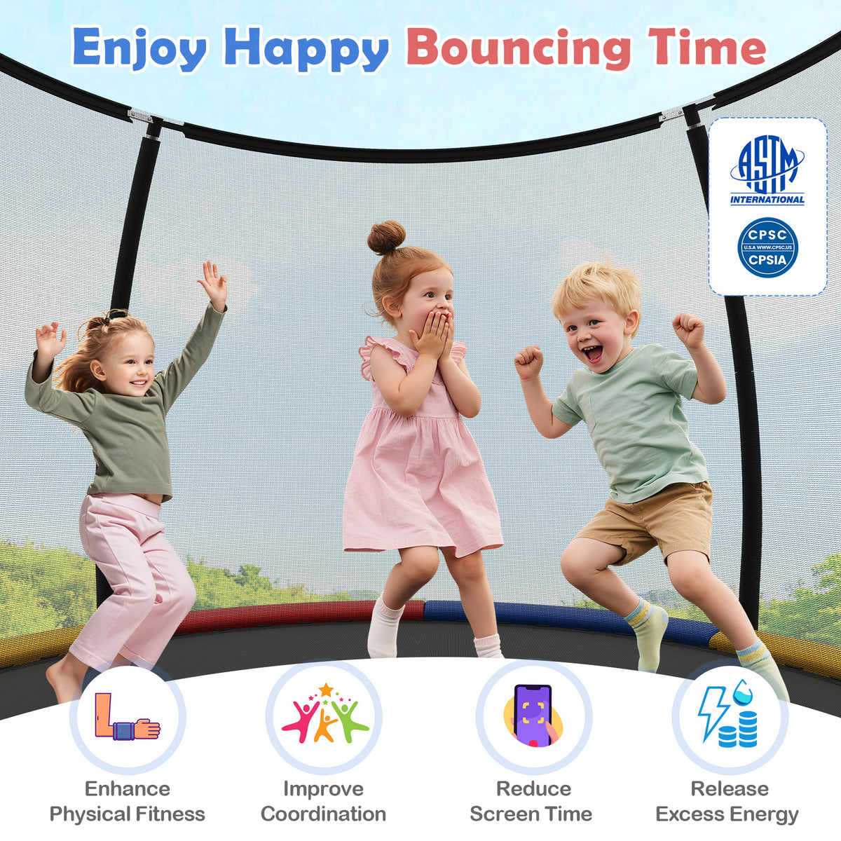 Multicolour Heavy Duty Outdoor Trampoline | High Bounce & Stability