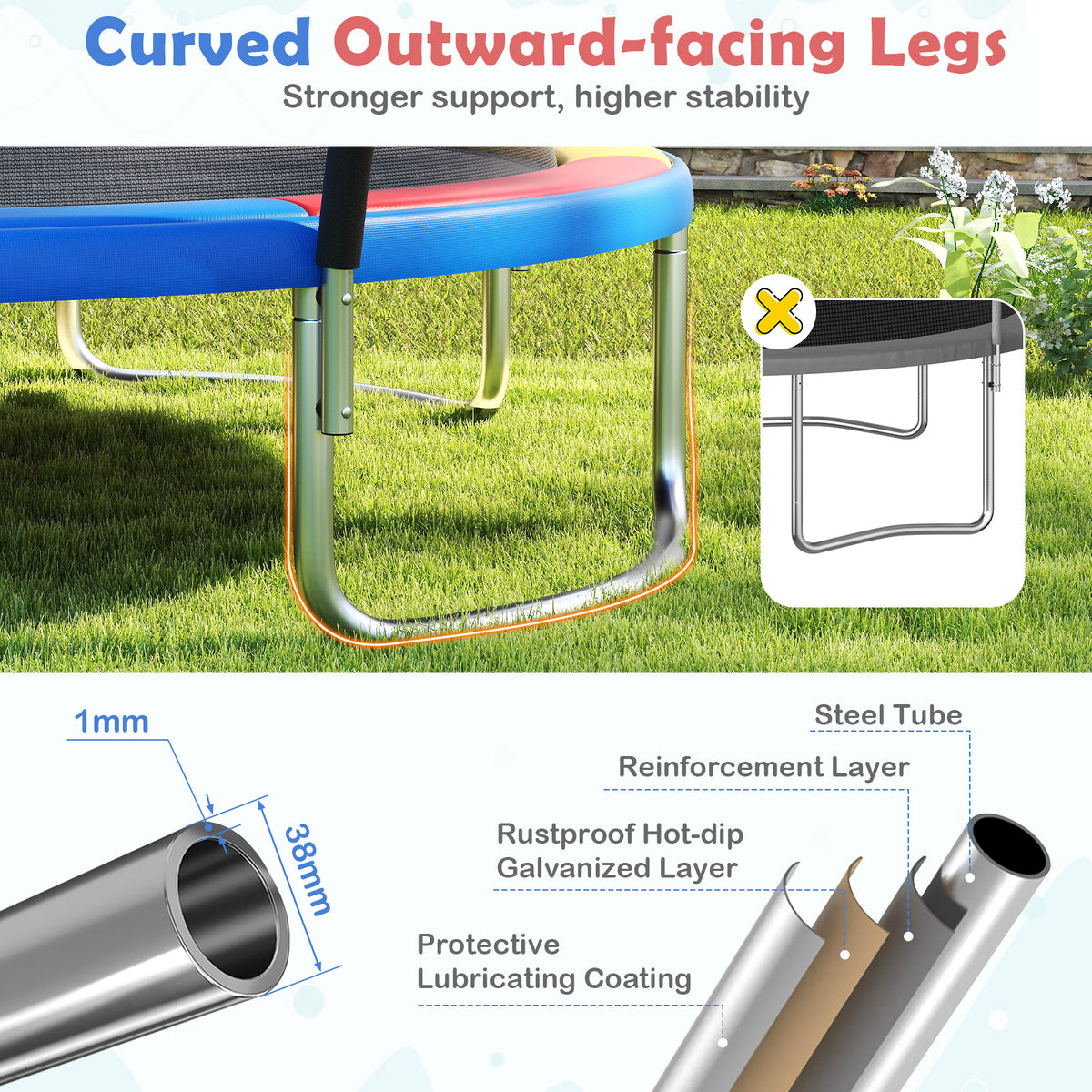 Multicolour Heavy Duty Outdoor Trampoline | High Bounce & Stability