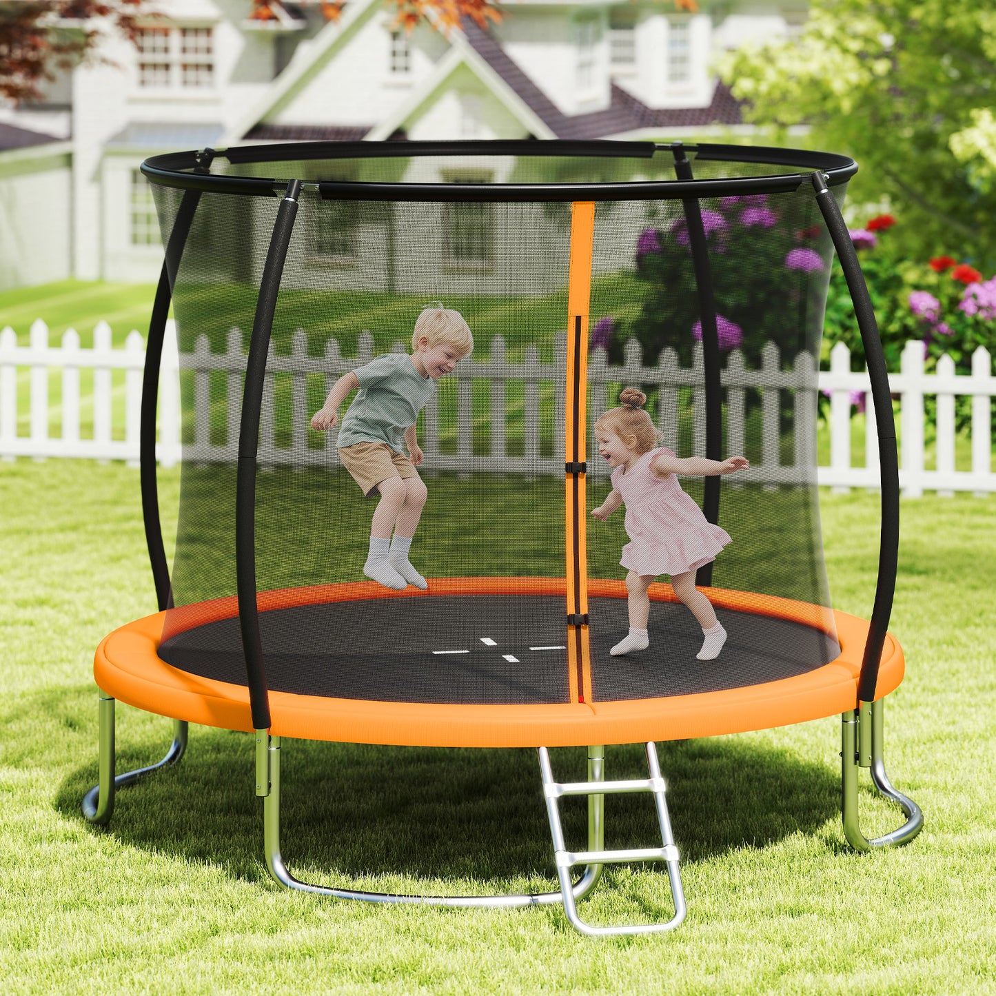 Costway Outdoor Heavy-Duty Recreational Trampoline with Safety Enclosure Net-Orange